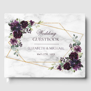 Elegante Hochzeit mit Lila Marmor-Pflaume Gästebuch