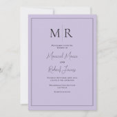 Elegante Hochzeit mit lila Monogramm Einladung (Vorderseite)