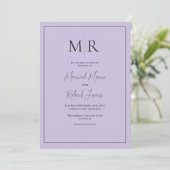 Elegante Hochzeit mit lila Monogramm Einladung (Stehend Vorderseite)