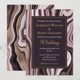 Elegante Hochzeit mit Lila und Goldmarmor Einladung