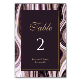 Elegante Hochzeit mit Lila und Goldmarmor Tischnummer