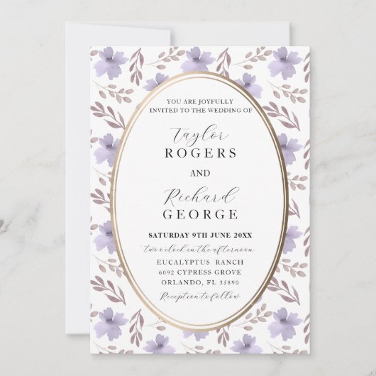 Elegante Hochzeit mit Lila Wasser Einladung (Vorderseite)