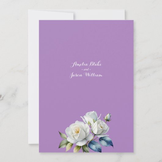Elegante Hochzeit mit Lila Weißrosen-Blumengestein Einladung (Rückseite)