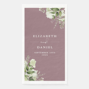 Elegante Hochzeit mit Mauve-Grün-Blumen Serviette