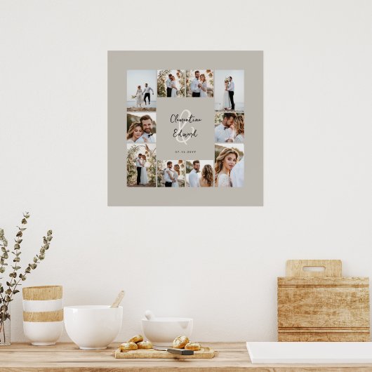 Elegante Hochzeit mit minimalem Foto Poster (Küche)