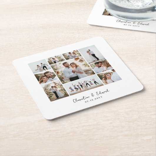 Elegante Hochzeit mit minimalem Foto Rechteckiger Pappuntersetzer (angewinkelt)