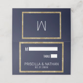 Elegante Hochzeit mit moderner Blue-Gold-Sequenz Platzkarte (Außenseite Aufgefaltet)