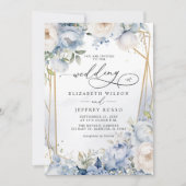 Elegante Hochzeit mit moderner Geometrie, Dusty Bl Einladung (Vorderseite)