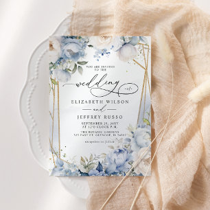 Elegante Hochzeit mit moderner Geometrie, Dusty Bl Einladung