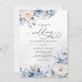 Elegante Hochzeit mit moderner Geometrie, Dusty Bl Einladung (Vorderseite)