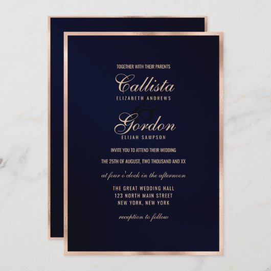 Elegante Hochzeit mit moderner Goldmedaille Einladung (Vorne/Hinten)