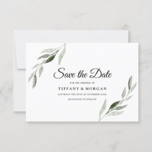 Elegante Hochzeit mit moderner Wasserfarbe Grünes  Save The Date