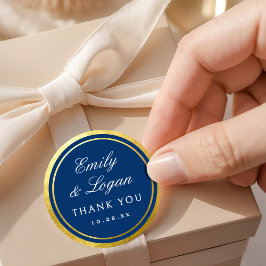 Elegante Hochzeit mit navyblauer Goldrand-Dekorati Runder Aufkleber