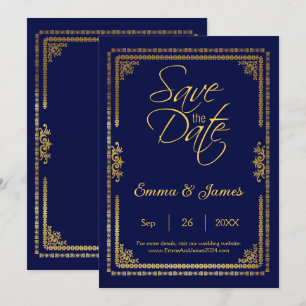 Elegante Hochzeit mit navyblauer und goldener Rahm Save The Date