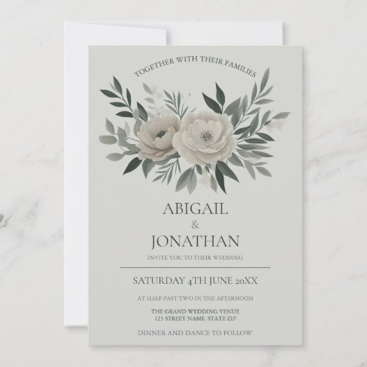 Elegante Hochzeit mit Olivenöl und weitem Grün Einladung (Vorderseite)