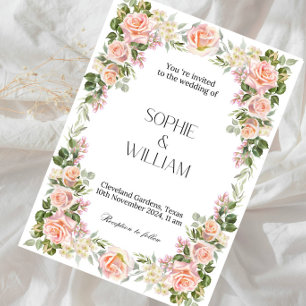 Elegante Hochzeit mit rosa Rosen - Romantische Blu Einladung
