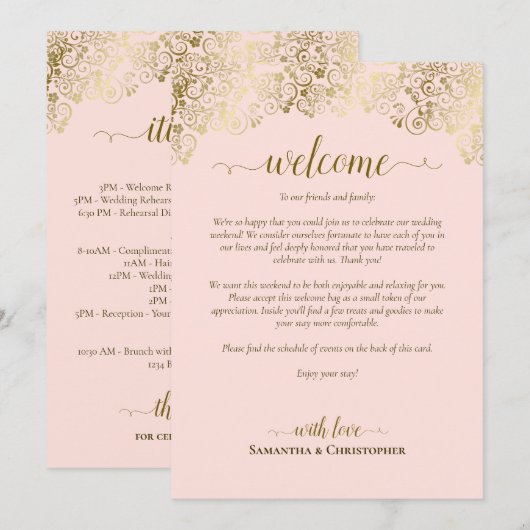 Elegante Hochzeit mit Rosa und Gold - Willkommen u Programm (Vorne/Hinten)