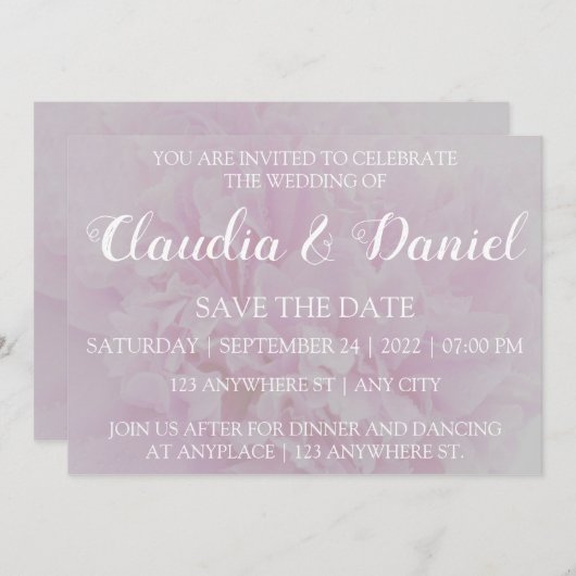 Elegante Hochzeit mit rosafarbenem Pink Einladung (Vorne/Hinten)