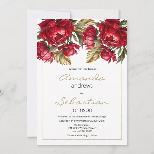 Elegante Hochzeit mit roten Goldponys im Herbst Einladung (Vorderseite)