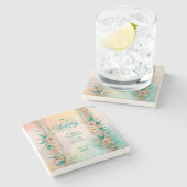 Elegante Hochzeit mit sanften Blumen Steinuntersetzer (Seitenansicht)