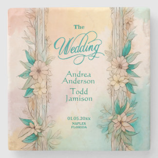 Elegante Hochzeit mit sanften Blumen Steinuntersetzer