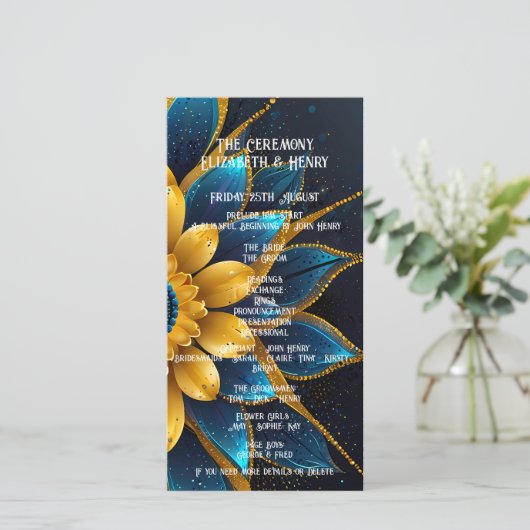 Elegante Hochzeit mit Sapphire und Gold Floral (Stehend Vorderseite)