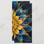 Elegante Hochzeit mit Sapphire und Gold Floral Menükarte (Vorne/Hinten)