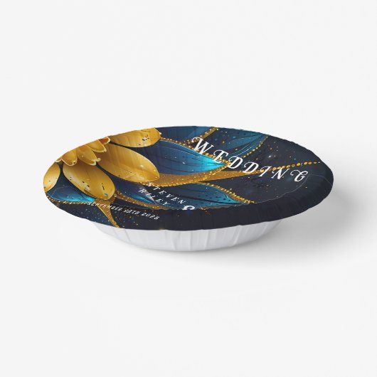 Elegante Hochzeit mit Sapphire und Gold Floral Pappteller (Gewinkelt)