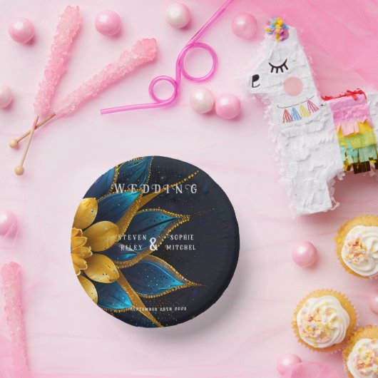 Elegante Hochzeit mit Sapphire und Gold Floral Pappteller (Party)