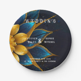 Elegante Hochzeit mit Sapphire und Gold Floral Pappteller