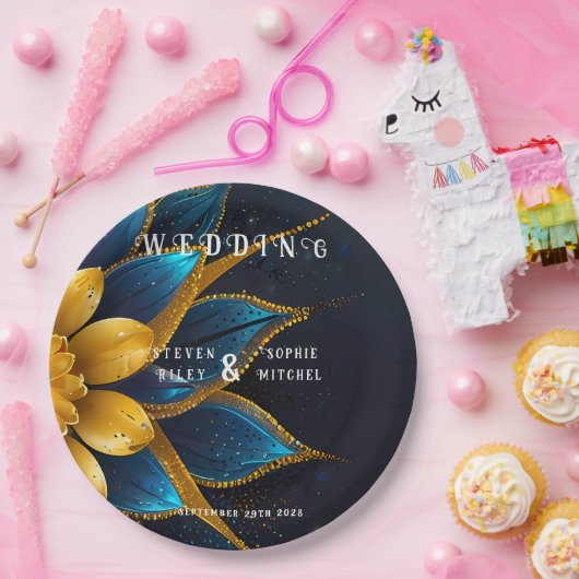 Elegante Hochzeit mit Sapphire und Gold Floral Pappteller (Party)