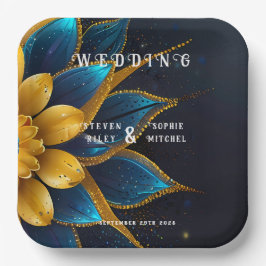 Elegante Hochzeit mit Sapphire und Gold Floral Pappteller