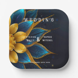 Elegante Hochzeit mit Sapphire und Gold Floral Pappteller