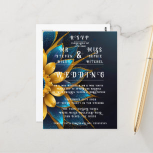 Elegante Hochzeit mit Sapphire und Gold Floral Postkarte