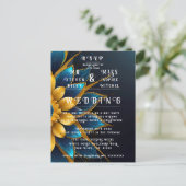 Elegante Hochzeit mit Sapphire und Gold Floral Postkarte (Stehend Vorderseite)