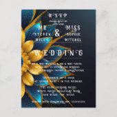 Elegante Hochzeit mit Sapphire und Gold Floral Postkarte (Vorderseite)