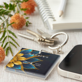 Elegante Hochzeit mit Sapphire und Gold Floral Schlüsselanhänger