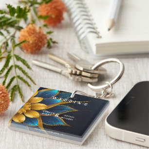 Elegante Hochzeit mit Sapphire und Gold Floral Schlüsselanhänger