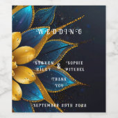 Elegante Hochzeit mit Sapphire und Gold Floral Weinetikett (Einzelnes Label)