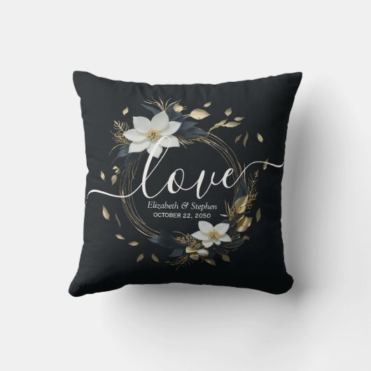 Elegante Hochzeit mit Schwarz-weißem und goldenem Kissen (Rückseite)