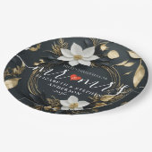 Elegante Hochzeit mit Schwarz-weißem und goldenem Pappteller (Schrägansicht)