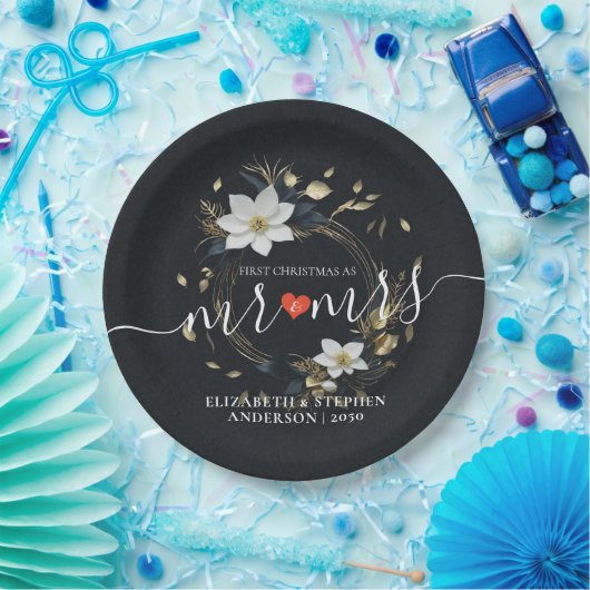 Elegante Hochzeit mit Schwarz-weißem und goldenem Pappteller (Party)