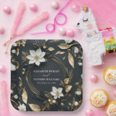 Elegante Hochzeit mit Schwarz-weißem und goldenem Pappteller (Party)