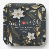 Elegante Hochzeit mit Schwarz-weißem und goldenem Pappteller (Vorderseite)