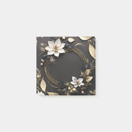 Elegante Hochzeit mit Schwarz-weißem und goldenem Post-it Klebezettel (Vorderseite)