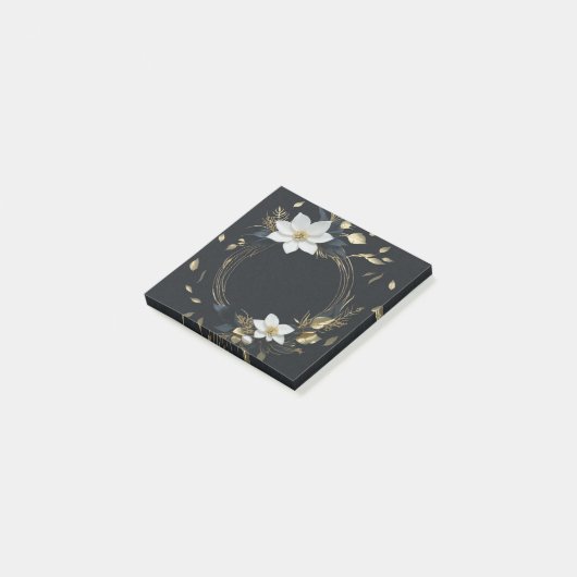 Elegante Hochzeit mit Schwarz-weißem und goldenem Post-it Klebezettel (angewinkelt)