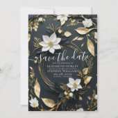 Elegante Hochzeit mit Schwarz-weißem und goldenem Save The Date (Vorderseite)
