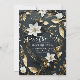 Elegante Hochzeit mit Schwarz-weißem und goldenem Save The Date