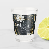 Elegante Hochzeit mit Schwarz-weißem und goldenem Schnapsglas (Vorderseite)