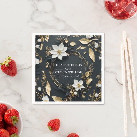 Elegante Hochzeit mit Schwarz-weißem und goldenem Serviette (Beispiel)